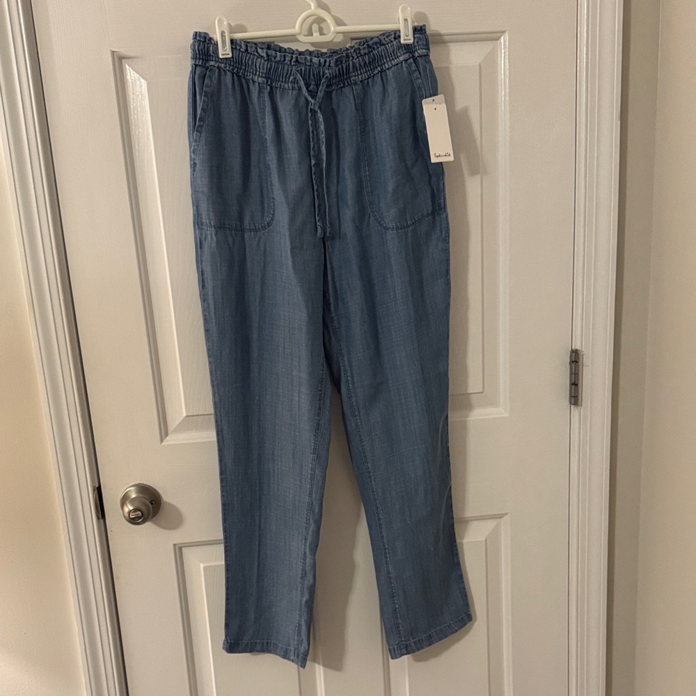 Splendid Blue Chambray Elastic Waist Pants